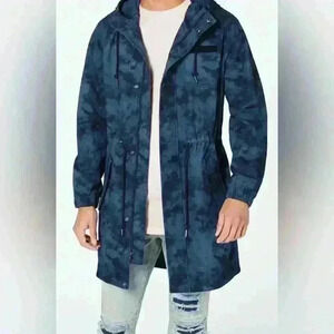 American Rag Tye Dye Mens Fall Fashion Blue Black Parka Full Zip Button Hood